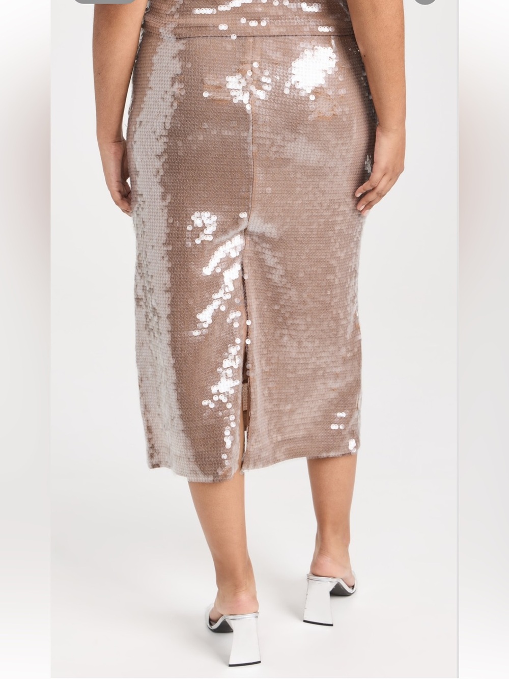 Madewell Sequin Embellished Midi Skirt Beige Tan Party Dressy Fancy Shiny Size 2 - Picture 2 of 8